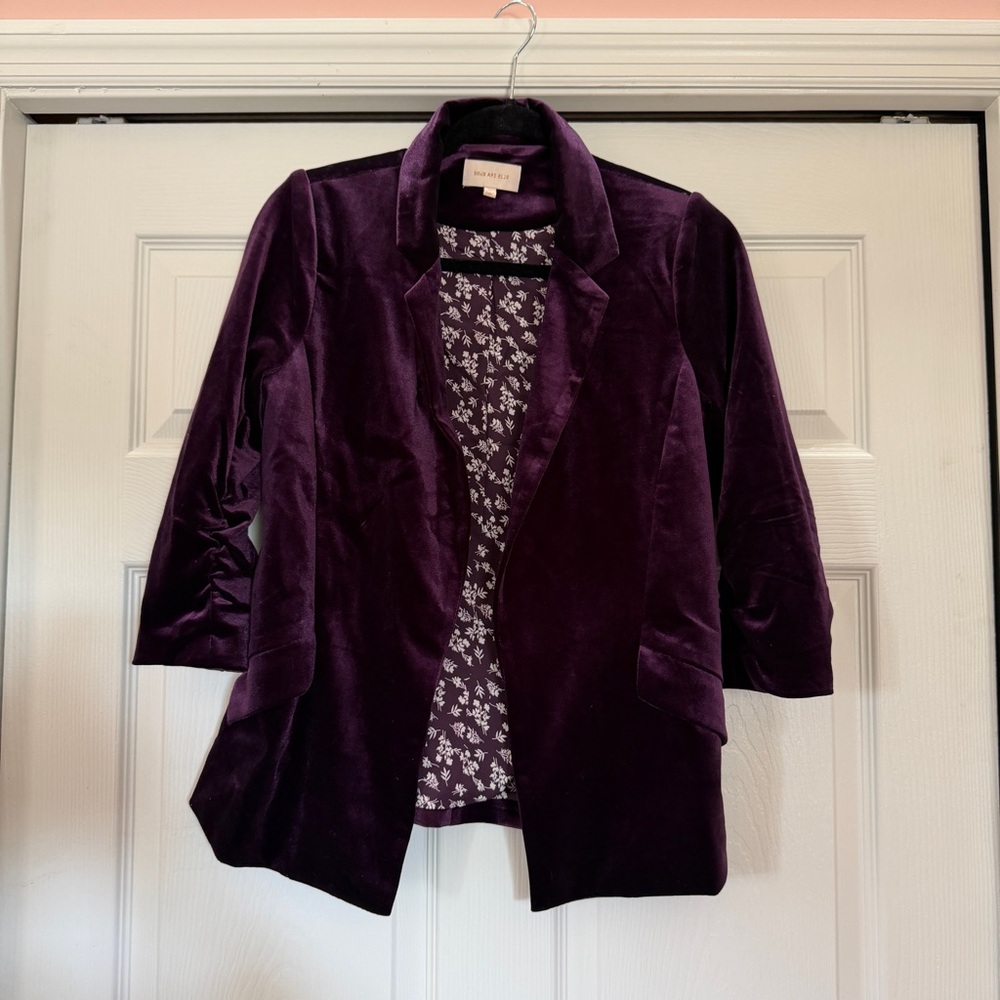 Skies Are Blue Deep Purple Plum Velvet Blazer- XS